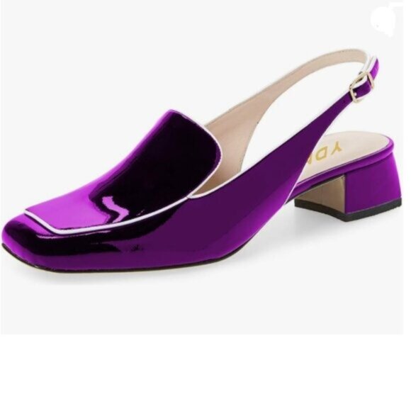 YDN Purple Square Toe Block Low Heels Slingback Pump Loafer Dressy Shoes - Picture 1 of 8